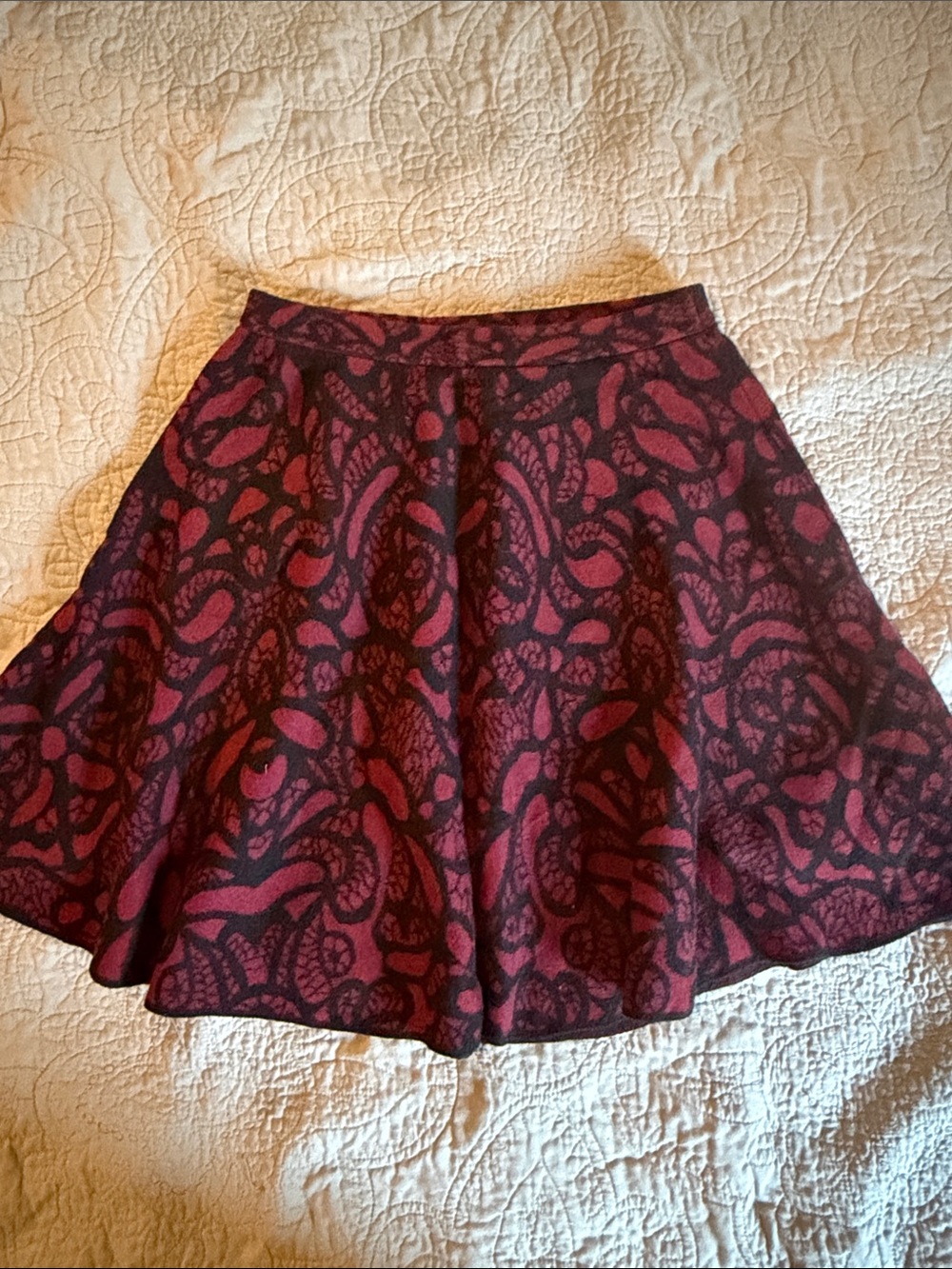 Burgundy Floral Pattern Circle Skirt